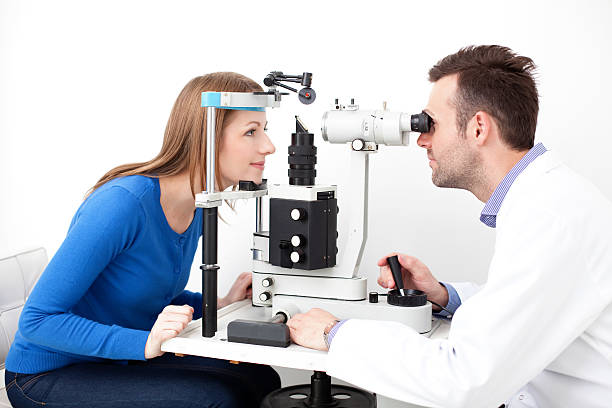 Eye doctor performing visual field test formation e commerce
